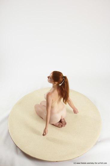 Nude Woman White Sitting poses - ALL Slim long red Sitting poses - on knees Multi angle poses Pinup