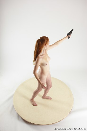 Nude Fighting with gun Woman White Standing poses - ALL Slim long red Standing poses - simple Multi angle poses Pinup