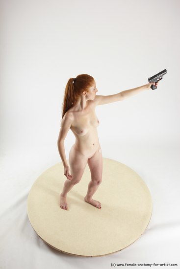 Nude Fighting with gun Woman White Standing poses - ALL Slim long red Standing poses - simple Multi angle poses Pinup