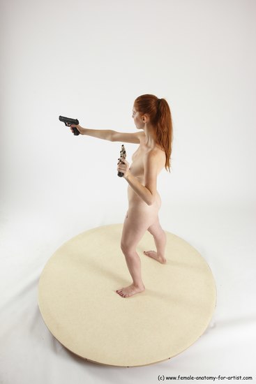 Nude Fighting with gun Woman White Standing poses - ALL Slim long red Standing poses - simple Multi angle poses Pinup