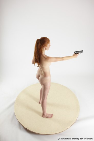 Nude Fighting with gun Woman White Standing poses - ALL Slim long red Standing poses - simple Multi angle poses Pinup