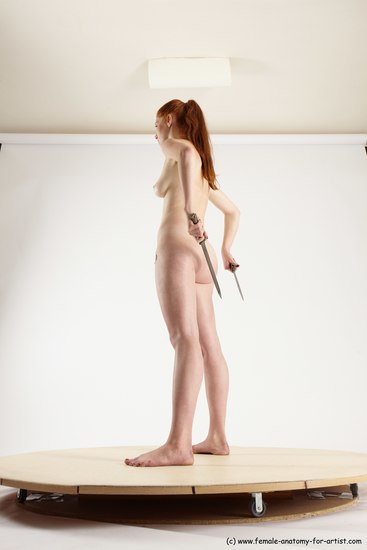 Nude Fighting with gun Woman White Standing poses - ALL Slim long red Standing poses - simple Multi angle poses Pinup