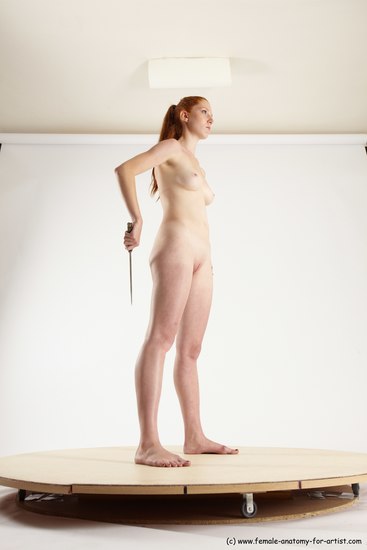 Nude Fighting with gun Woman White Standing poses - ALL Slim long red Standing poses - simple Multi angle poses Pinup