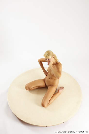 Nude Woman White Kneeling poses - ALL Slim Kneeling poses - on both knees long blond Multi angle poses Pinup