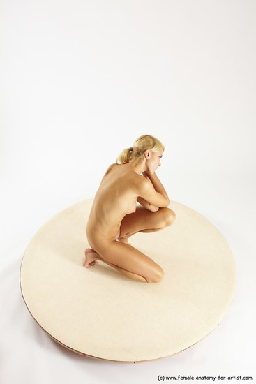 Nude Woman White Kneeling poses - ALL Slim Kneeling poses - on both knees long blond Multi angle poses Pinup