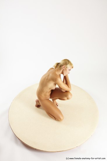 Nude Woman White Kneeling poses - ALL Slim Kneeling poses - on both knees long blond Multi angle poses Pinup