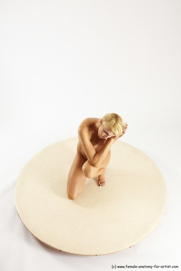 Nude Woman White Kneeling poses - ALL Slim Kneeling poses - on both knees long blond Multi angle poses Pinup