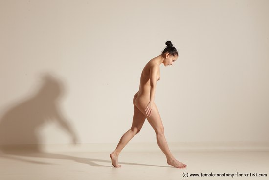 Nude Woman White Slim long brown Dancing Dynamic poses Pinup