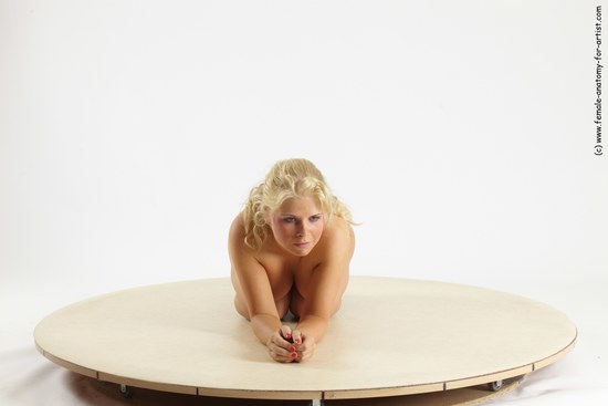 Nude Woman White Kneeling poses - ALL Slim Kneeling poses - on both knees long blond Multi angle poses Pinup