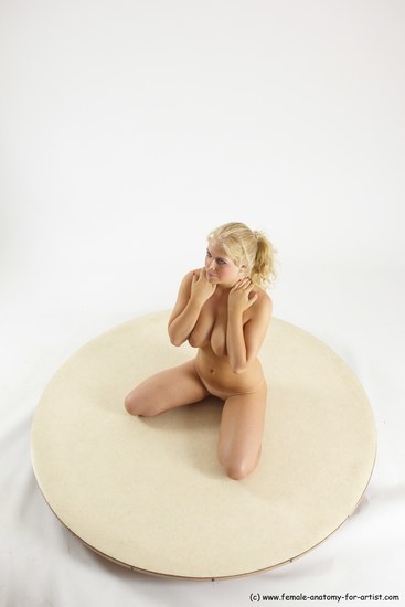 Nude Woman White Sitting poses - ALL Slim long blond Sitting poses - on knees Multi angle poses Pinup