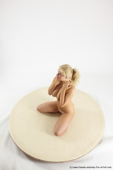 Nude Woman White Sitting poses - ALL Slim long blond Sitting poses - on knees Multi angle poses Pinup