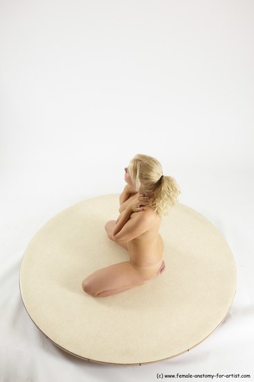 Nude Woman White Sitting poses - ALL Slim long blond Sitting poses - on knees Multi angle poses Pinup