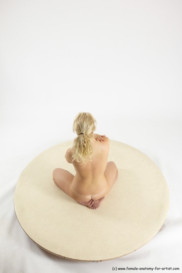 Nude Woman White Sitting poses - ALL Slim long blond Sitting poses - on knees Multi angle poses Pinup