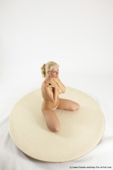 Nude Woman White Sitting poses - ALL Slim long blond Sitting poses - on knees Multi angle poses Pinup