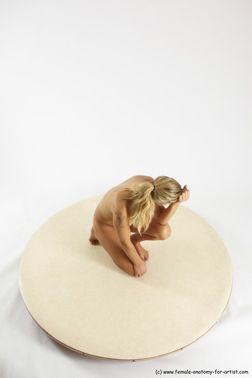 Nude Woman White Kneeling poses - ALL Slim Kneeling poses - on one knee long blond Multi angle poses Pinup