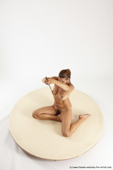 Nude Fighting with knife Woman White Sitting poses - ALL Slim long red Sitting poses - simple Multi angle poses Pinup