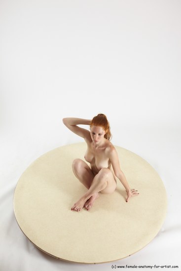 Nude Woman White Sitting poses - ALL Slim long red Sitting poses - simple Multi angle poses Pinup