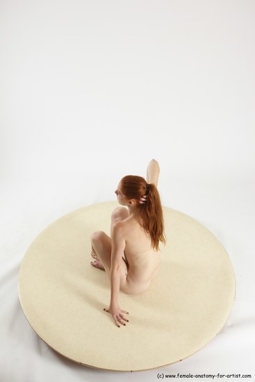 Nude Woman White Sitting poses - ALL Slim long red Sitting poses - simple Multi angle poses Pinup