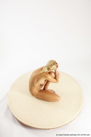 Nude Woman White Kneeling poses - ALL Slim Kneeling poses - on one knee long blond Multi angle poses Pinup