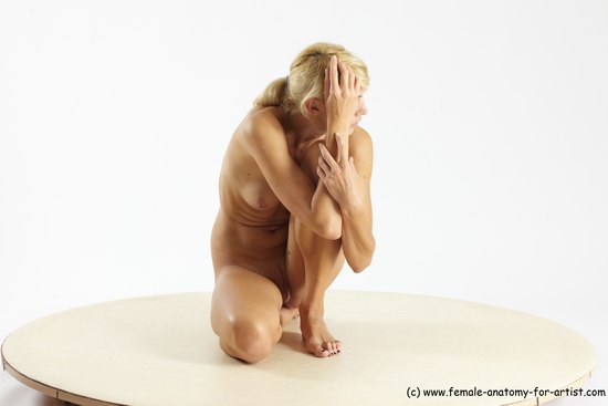 Nude Woman White Kneeling poses - ALL Slim Kneeling poses - on one knee long blond Multi angle poses Pinup