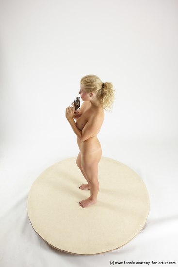 Nude Fighting with gun Woman White Standing poses - ALL Slim long blond Standing poses - simple Multi angle poses Pinup