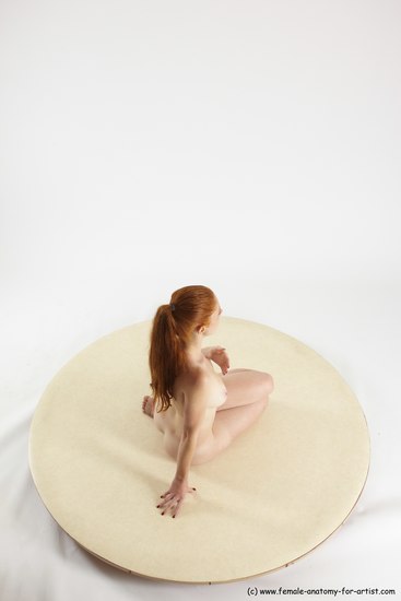 Nude Woman White Sitting poses - ALL Slim long red Sitting poses - simple Multi angle poses Pinup