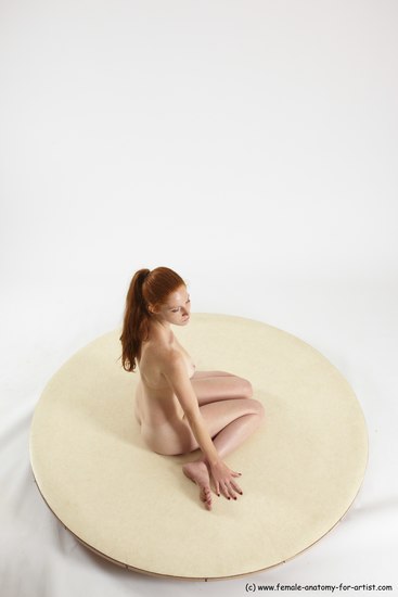 Nude Woman White Sitting poses - ALL Slim long red Sitting poses - simple Multi angle poses Pinup