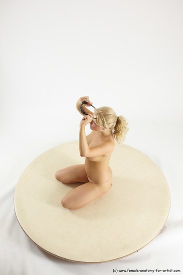 Nude Woman White Sitting poses - ALL Slim long blond Sitting poses - on knees Multi angle poses Pinup