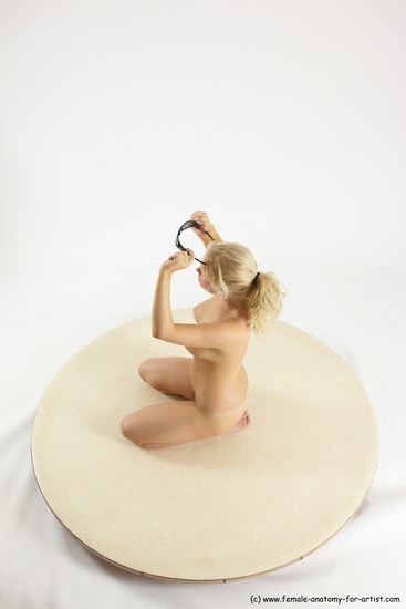 Nude Woman White Sitting poses - ALL Slim long blond Sitting poses - on knees Multi angle poses Pinup