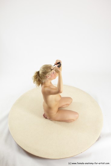 Nude Woman White Sitting poses - ALL Slim long blond Sitting poses - on knees Multi angle poses Pinup