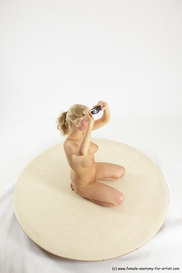 Nude Woman White Sitting poses - ALL Slim long blond Sitting poses - on knees Multi angle poses Pinup