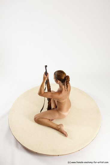 Nude Woman White Sitting poses - ALL Slim Fighting with rifle long colored Sitting poses - simple Multi angle poses Pinup