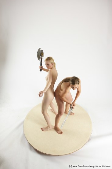 Nude Woman - Woman White Standing poses - ALL Slim long blond Fighting with axe Standing poses - simple Multi angle poses Pinup