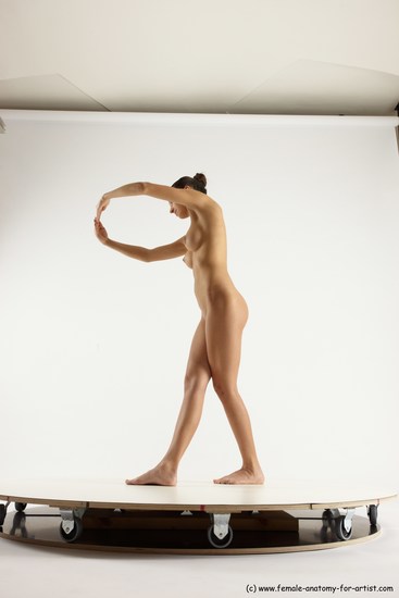 Nude Woman White Slim long brown Dancing Multi angle poses Pinup