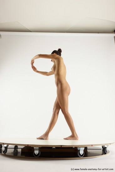 Nude Woman White Slim long brown Dancing Multi angle poses Pinup