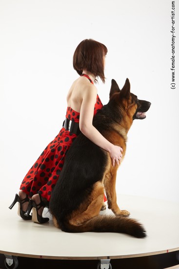 Casual Woman White Kneeling poses - ALL Slim Kneeling poses - on both knees medium brown Academic