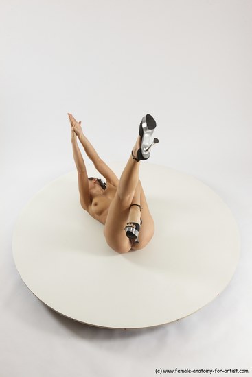 Nude Woman White Laying poses - ALL Slim Laying poses - on back long brown Multi angle poses Pinup