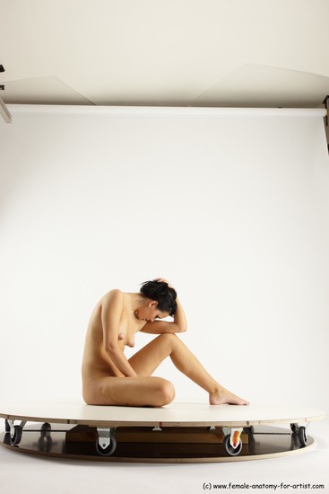 Nude Woman White Sitting poses - ALL Slim long brown Sitting poses - simple Multi angle poses Pinup