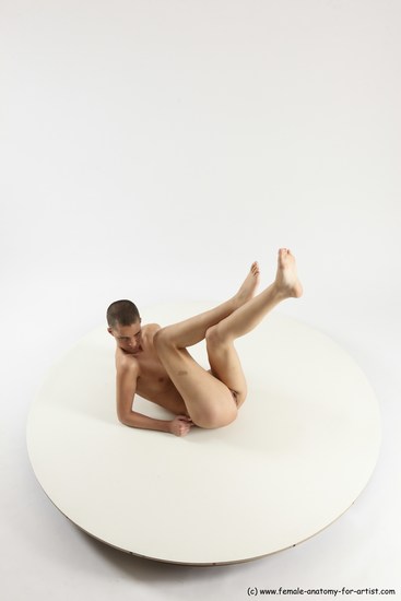 Nude Woman White Laying poses - ALL Slim Laying poses - on back bald Multi angle poses Pinup