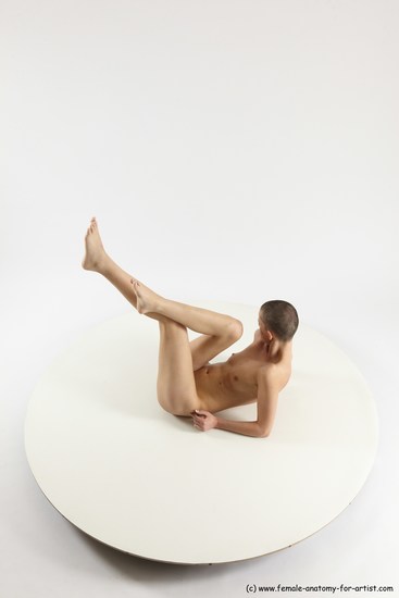 Nude Woman White Laying poses - ALL Slim Laying poses - on back bald Multi angle poses Pinup