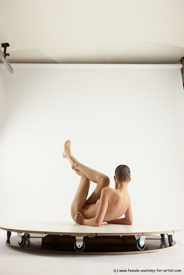 Nude Woman White Laying poses - ALL Slim Laying poses - on back bald Multi angle poses Pinup