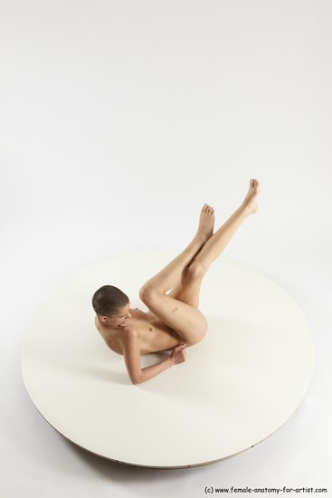 Nude Woman White Laying poses - ALL Slim Laying poses - on back bald Multi angle poses Pinup