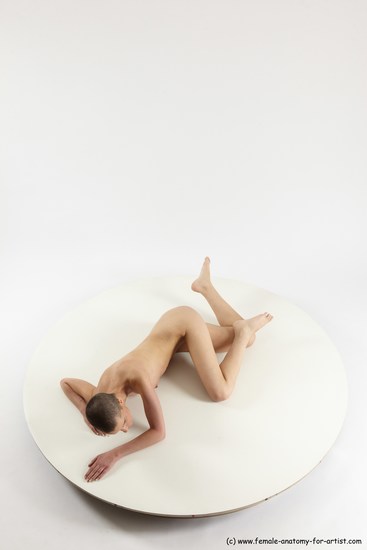 Nude Woman White Laying poses - ALL Slim Laying poses - on side bald Multi angle poses Pinup