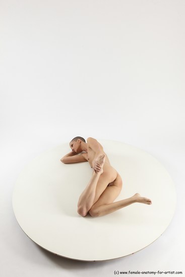 Nude Woman White Laying poses - ALL Slim Laying poses - on side bald Multi angle poses Pinup