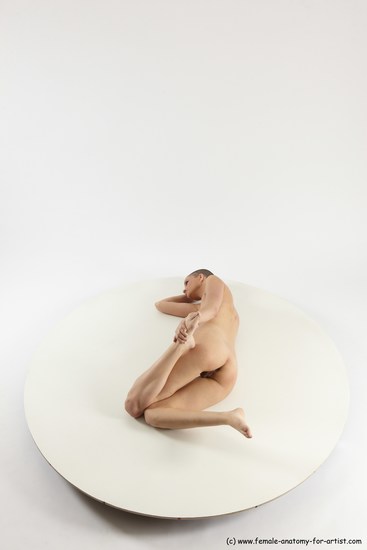 Nude Woman White Laying poses - ALL Slim Laying poses - on side bald Multi angle poses Pinup