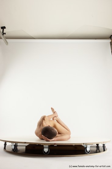 Nude Woman White Laying poses - ALL Slim Laying poses - on side bald Multi angle poses Pinup