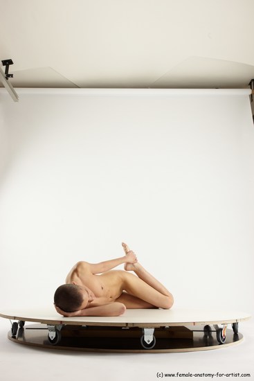 Nude Woman White Laying poses - ALL Slim Laying poses - on side bald Multi angle poses Pinup