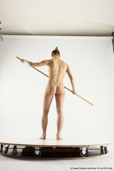 Nude Fighting with spear Woman White Standing poses - ALL Athletic long blond Standing poses - simple Multi angle poses Pinup