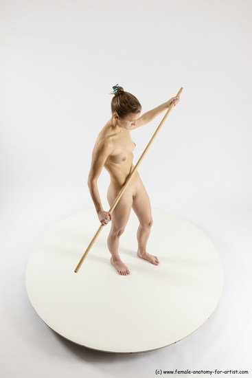 Nude Fighting with spear Woman White Standing poses - ALL Athletic long blond Standing poses - simple Multi angle poses Pinup