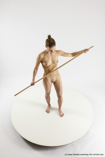 Nude Fighting with spear Woman White Standing poses - ALL Athletic long blond Standing poses - simple Multi angle poses Pinup